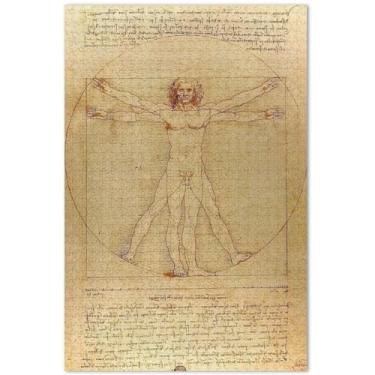 Imagem de Quebra-cabeça personalizado Leonardo Da Vinci Vitruvian Man 1000 peças para adultos presentes de elefante branco quebra-cabeças engraçados para família arte pintura de paisagem, 75 x 40 cm