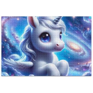 Imagem de Quebra-cabeça de unicórnio fofo com 1000 peças para adultos, presentes para jogo de elefante branco, cenário de outono, cenário floral