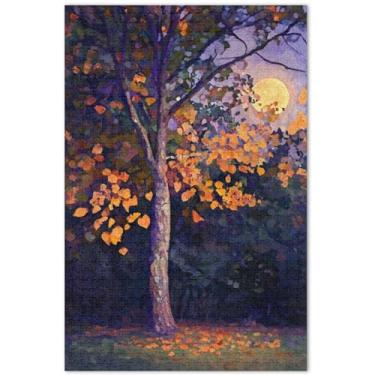 Imagem de Quebra-cabeças para adultos com pintura de árvores de outono 1000 peças arte de paisagem paisagem quebra-cabeça família elefante branco presentes, 75 x 40 cm