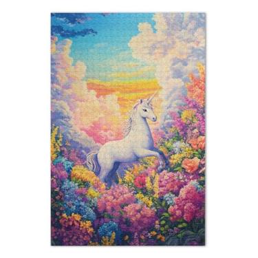 Imagem de Quebra-cabeças coloridos de unicórnio arco-íris de 1000 peças para adultos, quebra-cabeças para adultos com letras nas costas