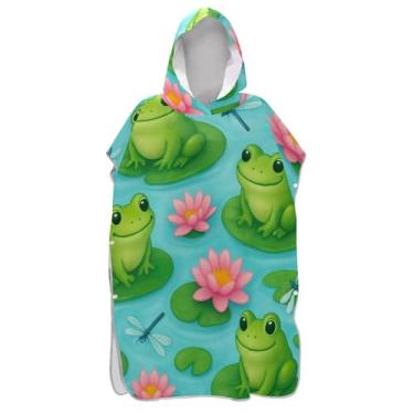 Imagem de TSENQUE Cute Frogs Dragonflies Green Surf Poncho para Adultos Trocando Roupão de Secagem Rápida Homens Mulheres Poncho com Capuz Toalha de Banho com Capuz Praia