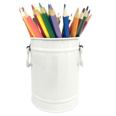 Imagem de JTCJozz Suporte de caneta de mesa, suporte de lápis de metal para mesa, organizador de mesa com alça, porta-pincéis de maquiagem, copo de lápis, organizador de armazenamento de mesa para escritório