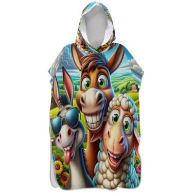 Imagem de Joisal Roupão leve para adultos poncho de surfe praia banho com capuz toalhas desenho animado fazenda burro bonito lhama homens mulheres poncho com capuz