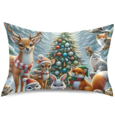 Imagem de Capas de almofada de cetim de animais de Natal veado raposa capa de travesseiro padrão queen king capa de almofada de cama de animal fofo, tamanho padrão, 66 cm x 50 cm