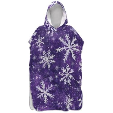 Imagem de Joisal Poncho de surfe roxo com flocos de neve brancos para trocador de roupas adultas para mulheres toalha de banho com capuz de praia