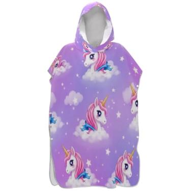 Imagem de Joisal Lindo unicórnio roxo poncho de surfe trocador para adultos plus size ponchos de praia para homens praia moletom toalha natação