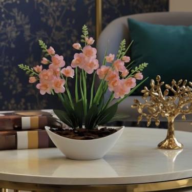 Imagem de Orquídea Artificial Arranjo Decorativo com Vaso e Casca Polida Sem Cuidados, Ideal para Sala e Escritório Perfeito para Decoradores Residenciais e Empresariais(Rosa Claro1)