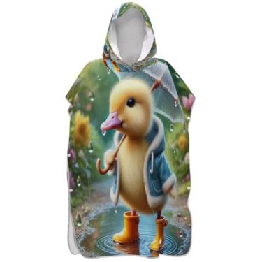 Imagem de Joisal Roupão fofo de pato amarelo animal surfe trocador para adultos toalha de natação com capuz bonito plus size ponchos femininos com capuz