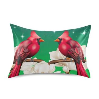 Imagem de Red Bird Valentine Fronhas de cetim floral para resfriamento de cabelo para cama macia fronha personalizada King Queen tamanho padrão 66 cm x 50 cm