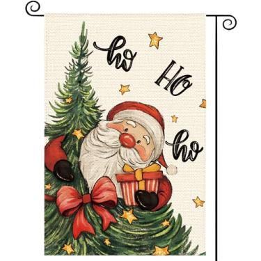 Imagem de Tikeciti Árvore de Natal, Papai Noel, bem-vindo, bandeira de jardim, 30,5 x 45,7 cm, dupla face, Natal, feriado, inverno, serapilheira, bandeira de quintal, bandeiras sazonais, pátio, exterior