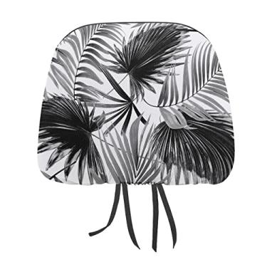 Imagem de Folhas de palmeira tropicais pretas vintage sem costura em fundo branco 1 peça capa protetora universal para assento de carro, capa macia para encosto de cabeça de carro, acessórios de decoração para