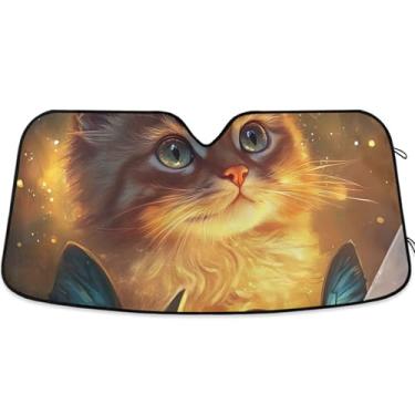 Imagem de Protetor solar personalizado Ragdoll gato borboletas para para-brisa de carro impressão dobrável protetor solar automotivo M, 139,7 cm x 70,1 cm
