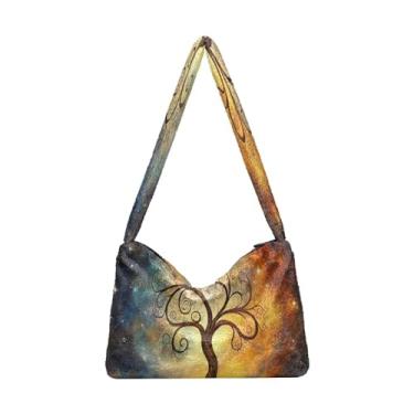 Imagem de GAIGEO Bolsa de ombro preta com uma constelação, bolsa de ombro macia, bolsas de outono, Árvore cósmica no céu noturno estrelado - 4, One Size