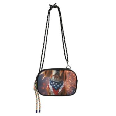 Imagem de TSENQUE Bolsa tiracolo pequena com bandeira americana Beagle para mulheres, bolsas de ombro para viagem, carteira fofa e divertida para celular