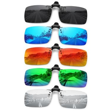 Imagem de MEETSUN Óculos de sol polarizados com clipe para homens e mulheres, esportes, pesca, condução, caminhada, ajuste sobre óculos de grau, Pacote com 5 - preto + azul + vermelho + verde + prata, Standard