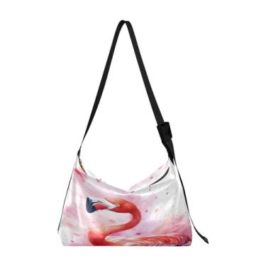 Imagem de Bolsa tiracolo vegana Two Bunny Rabbits Sitting in Basket, bolsa de ombro de couro sintético, bolsa tiracolo masculina, Retrato em aquarela de flamingo rosa - 4, One Size