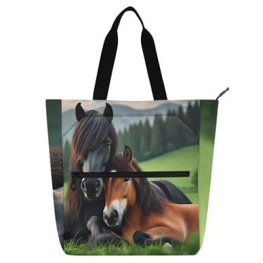 Imagem de GAIGEO Bolsa feminina com estampa de animal de cavalo para trabalho, praia, livros, bolsa carteiro com zíper e compartimentos
