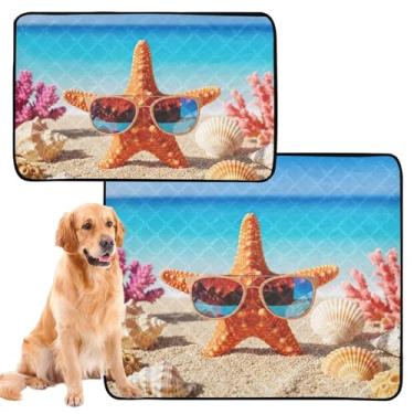 Imagem de Starfish Sandy Beach Conchas laváveis para animais de estimação tapetes de xixi à prova d'água para cães fofos, almofadas de treinamento de filhotes extragrande, à prova de vazamento, médio + grande