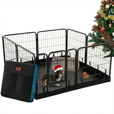 Imagem de PJYuCien Cercadinho para cachorro mais bolsa de armazenamento, caneta para filhotes de 24 "h 8 painéis com fundo quadrado, cerca resistente para cachorros/cães pequenos