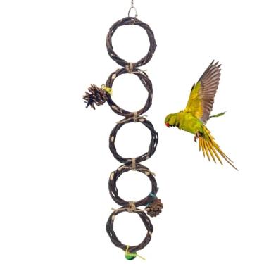 Imagem de BNOSDM Suporte de balanço para pássaros, papagaio, poleiro, pássaros, madeira, brinquedo para mastigar periquito, escada de escalada, acessórios para gaiolas de suspensão para bochecha verde
