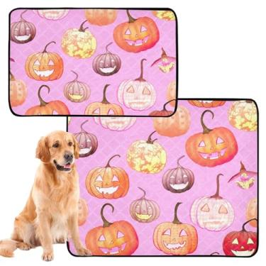 Imagem de Almofada de xixi reutilizável para animais de estimação de abóbora colorida rosa para cães de estimação lavável à prova d'água para gaiola de cachorro, almofadas absorventes de penico, médio + grande