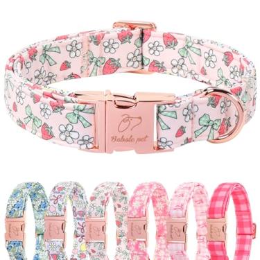 Imagem de Babole Pet Coleira rosa para cachorro, doce morango, primavera, verão, coleira, laço vintage, coleira ajustável para animais de estimação resistente para cães pequenos, médios e grandes com fivela de