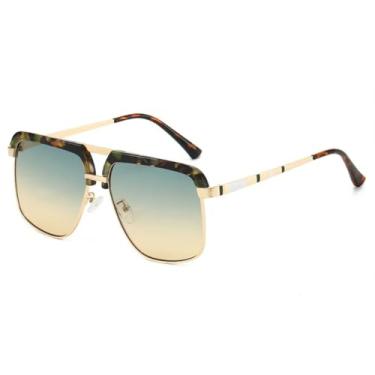 Imagem de HPIRME Óculos de luxo femininos ovais com lentes degradê, estilo retrô, com armação fina e ponte dupla, proteção UV400 (verde e amarelo)