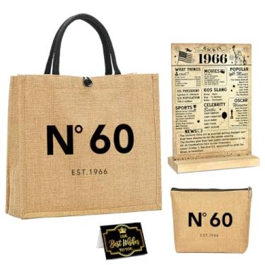 Imagem de Presentes de aniversário de 60 anos para mulheres, conjunto de presentes de aniversário de 1966 para mulheres, presente exclusivo feliz de 60 anos para mamãe, vintage, bolsa de palha 1966, bolsa