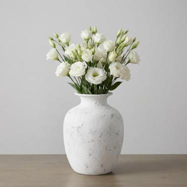 Imagem de Wancetang Vaso de cerâmica branca – Vaso rústico de fazenda de 17 cm para grama dos pampas, flores secas, vasos de cerâmica texturizados para decoração de casa, mesa de cabeceira, decoração de estante