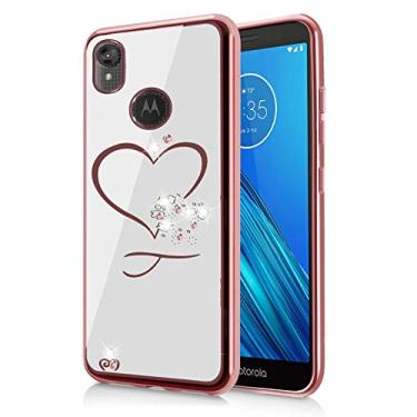 Imagem de FLYING FLIER Capa para celular Moto E6 para Moto E6 com strass de cristal fino TPU com glitter à prova de choque galvanizado capa protetora para Motorola Moto E6 (ouro rosa)