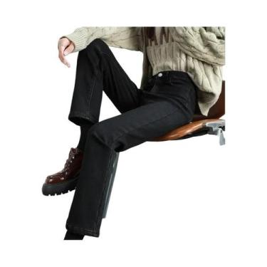 Imagem de Calças Jeans Femininas De Inverno Em Fleece Quente, Slim, Retas, Retro