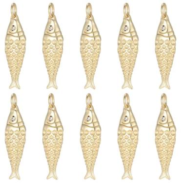 Imagem de SUNNYCLUE 1 caixa, 10 peças, pingente de peixe de latão banhado a ouro 18 K, pingentes de animais marinhos a granel oceano verão praia peixes com anéis de salto, pingentes de vida marinha para colares