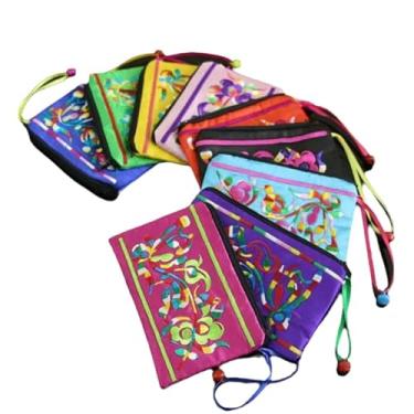 Imagem de Only My Live Home 10 peças de sinos estilo chinês bordado pequeno bolsa de cetim com zíper joias porta-cartões de presente bolsa feminina embalagem bolsa de moedas (12,5 x 8,5 cm, cores mistas)