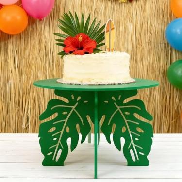 Imagem de Lallisa Suporte de bolo de folhas de palmeira de 30,5 cm para decoração havaiana de cupcake, selva, luau, suporte havaiano para cupcake com tema tropical, safári, zoológico, artigos de festa de