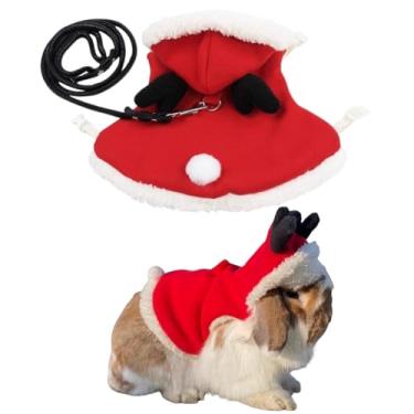 Imagem de Roupas de coelho para animais de estimação, capa de rena de Natal, conjunto de coleira para passeios, xale quente de inverno para coelhos, furões, filhotes e outros animais de estimação pequenos