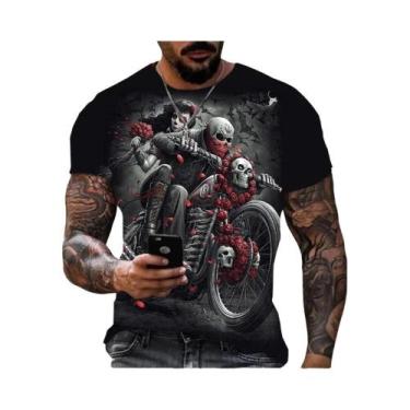 Imagem de 3D crânio impresso t-shirt, moda retro, hip hop, personalidade, super 