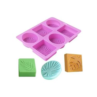 Imagem de 6 moldes de sabão de folha elíptica quadrados, ferramentas de cozimento de silicone, moldes de sabonete, moldes de bolo