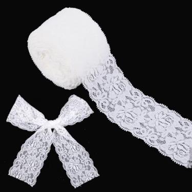 Imagem de 1 rolo de fita de renda branca, tecido de renda branca de 2,5 m x 6 cm, acabamento de cadarços largos para costura, artesanato artesanal, costura, embrulho de presente e cerimônias de casamento