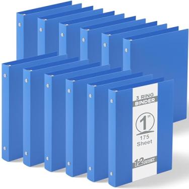 Imagem de Henoyso 12 fichários de 3 anéis de 2,5 cm, serve para papel de 14 x 21,6 cm, três mini fichários redondos de plástico para escola, escritório, fichário de receitas, páginas de álbum de fotos (azul)