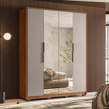 Imagem de Guarda Roupa Casal Attore Ambiente 4 Portas Nogueira Nude Prime TX com Espelho e Pés Demóbile - Demartêz