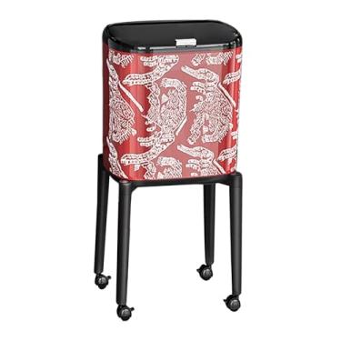 Imagem de Ｂｅｓｇａ Lixeira com Rodas de Pressão, Cesto de Lixo Moderno, Portátil e Estreito para Dormitório, Sala de Estar, Banheiro, Quarto ou Berçário, Listras Vermelhas