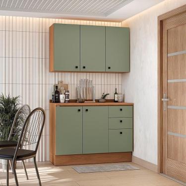 Imagem de Armário De Cozinha Compacta 120cm Canela/verde Frevo Pixel Kappesberg