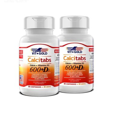 Imagem de Calcitabs - Cálcio 600 mg + Vit. D3 Vitgold KIt 2x 90 comp.-Unissex