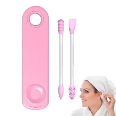 Imagem de Cotonete de silicone reutilizável, cotonetes para limpeza de ouvidos | Botões de silicone para limpeza de ouvidos laváveis ​​,Cotonete de silicone sustentável com suporte para estojo de viagem para ro