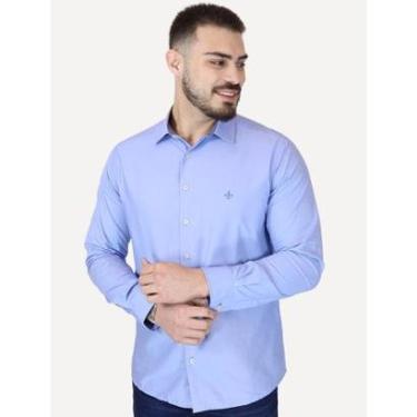 Imagem de Camisa Dudalina Masculina Slim Superfine Cotton Light Lisa Azul Médio-Masculino