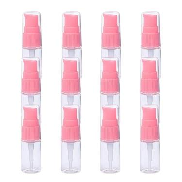 Imagem de Garrafa de bomba de loção de plástico transparente de 10 ml com cabeça de bomba de pressão rosa, recipiente de amostra de cosméticos vazio para shampoo de creme facial de emulsão – Pacote com 12