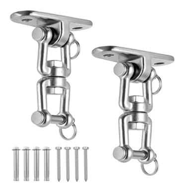 Imagem de TAICHEUT 2 peças de cabides pesados, suporte de montagem para saco de pancada, rotação de 360°, suporte de teto para saco de boxe, suporte de viga de madeira para balanços, sacos de areia, rede, prata