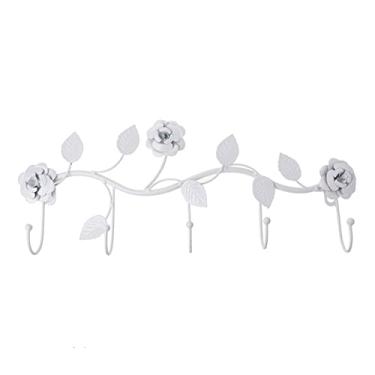 Imagem de KEG801302 Gancho para casaco e chapéu, cabideiro, cabide de madeira, cabide de parede, gancho decorativo para chaves, chapéu, cachecol, bolsa, ganchos de armazenamento (branco)