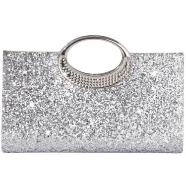 Imagem de Bolsa clutch brilhante 2026 para mulheres, elegante, exclusiva, brilhante, bolsa de mão de poliéster (prata)