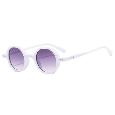 Imagem de Óculos de Sol Feminino Pequeno Redondo Estilo Punk Masculino com Rebites e Proteção UV400 para Esportes ao Ar Livre, Corrida e Ciclismo, Branco com Lentes Degradê Cinza